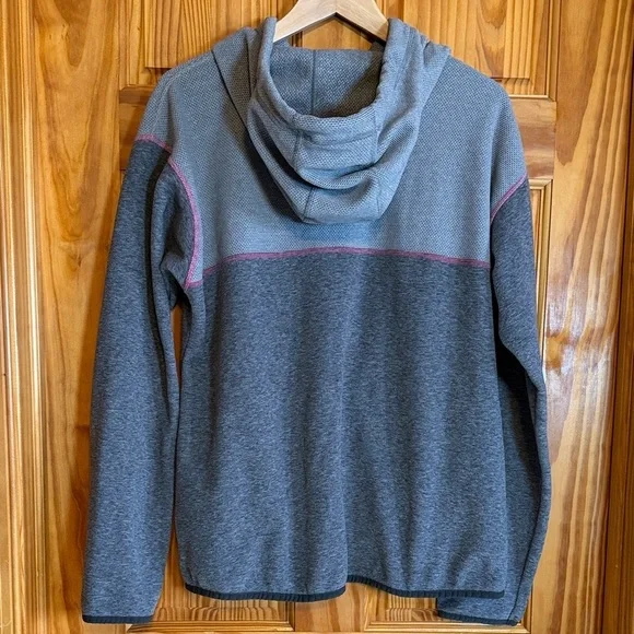 Prana Smith Hoodie Gray Fleece Quarter-Zip Pullover with Pink Trim - Picture 6 of 6
